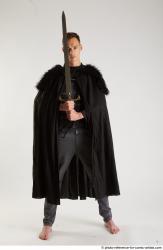 Man Adult Athletic White Fighting with sword Standing poses Coat